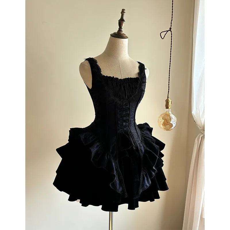 TAVIMART  -  Retro Suede Mini Dress Women Slim O Neck Short Sleeves Belt Robe Female 2025 Spring Fashion Chic High Waist High Street Dress main image 1