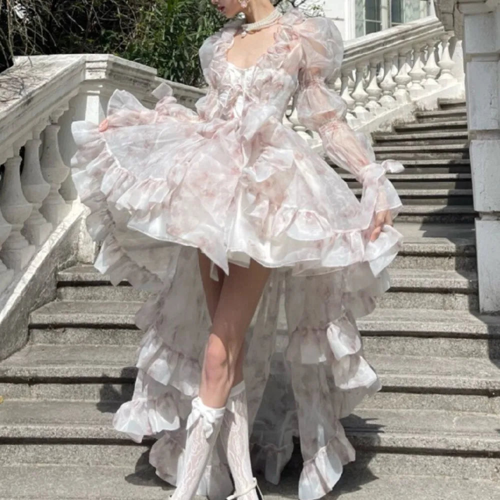 TAVIMART  -  Y2K Birthday Party Dress Strapless Patchwork Ruffles A-line Short Dresses for Women French Ball Gown One Piece Vestido Mujer