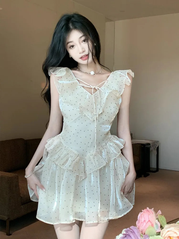 Tavimart Women's Summer Polka Dot Printed A-Line Dress Sexy one word neckline dresses Ruffled Vintage Dresses Home Party Dresses y2k main image 0