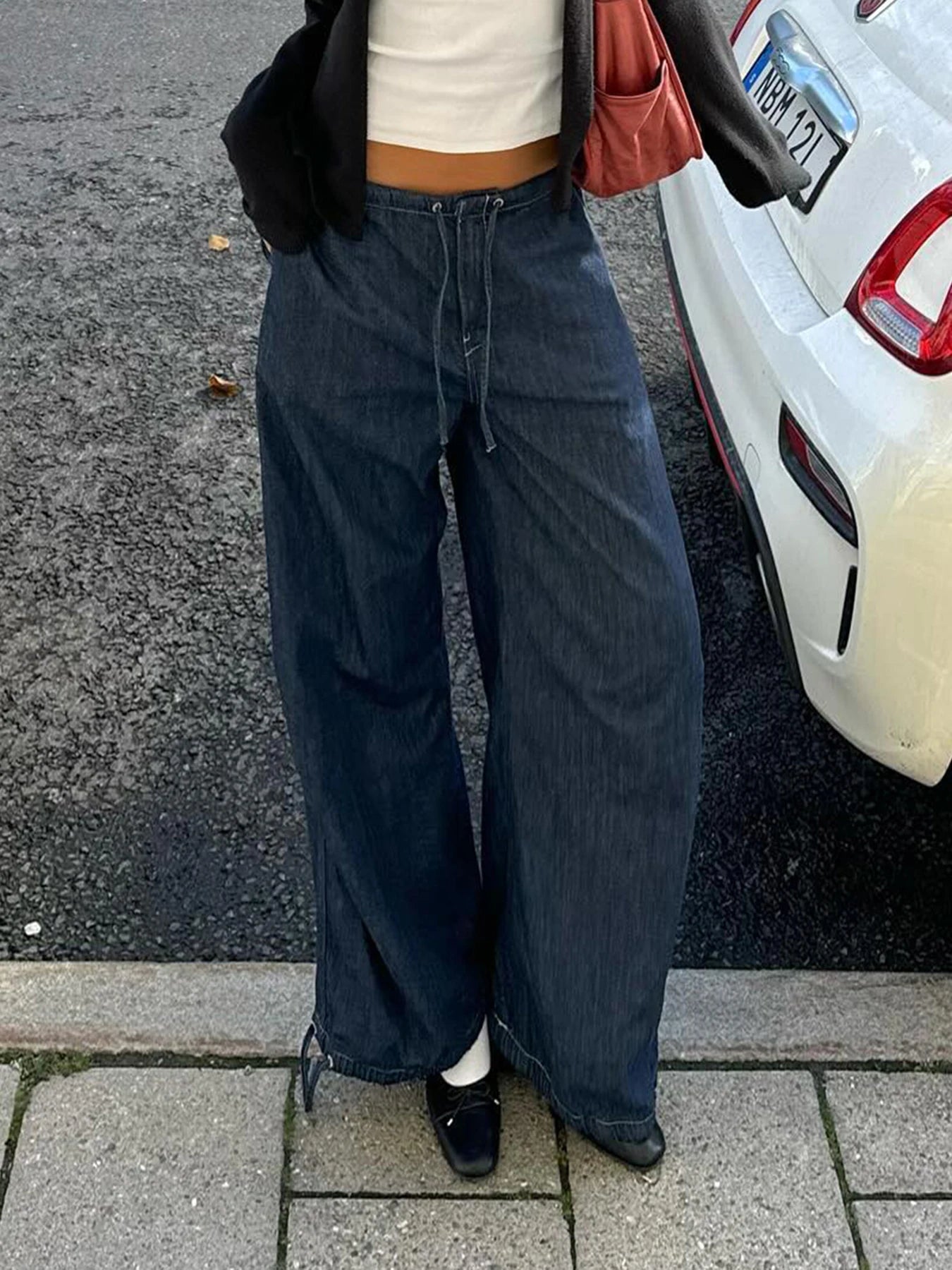 TAVIMART  -  Blue Lace-up Baggy Jeans Streetwear Casual Low Rise Loose Women's Jeans y2k Vintage Straight Denim Pants Korean Fashion