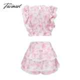 High Quality Sunday Set Elastic Waistband Cropped Top With Ruffle Detail And Cute Mini Shorts Skirts