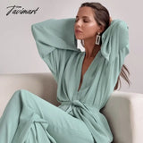 Tavimart 2 Piece Sets Pajamas For Women  Long Sleeve Tops Solid Trouser Suits Pyjamas Sashes Casual Female Sleepwear Loose Nightwear