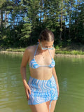 Tavimart 3 Pieces set Mesh Swimsuit Women Halter Micro Ribbed Bikini High Waist Swimwear Sexy Solid Beachwear Bathing Suit Biquini