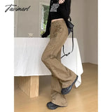 Tavimart American Retro Multi - Pocket Casual Denim Cargo Pants Women 2024 Spring New Low Waist All