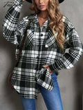 Tavimart Autumn Winter Plaid Jacket Women Button Shirt Coat Ladies Overshirt Loose Checkered
