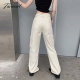 Tavimart - Baggy Jeans Army Green Cargo Pants Women Fashion Streetwear Pockets Straight High Waist