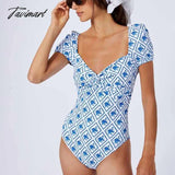 Tavimart Blue Print Fashion Single Piece Micro Monokini Sexy New Bikini Swimsuit Women Swimwear