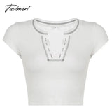 Tavimart Bubble Tea V - Neck Emo Clothes Sexy Shirt Blouse Splice Crop Tops For Women Polyester