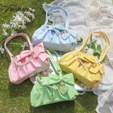 Tavimart - Candy Color Lolita Bag Elegant Bow Winter Pu Shoulder Bags Sweet Pearl Crossbody Girls