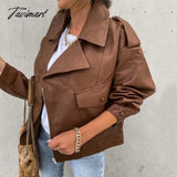 Tavimart Casual PU Faux Leather Black куртка женская осень Long Sleeve Straight Biker Leather Jacket Office Ladies Coat Crop Outwear