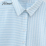 Tavimart Casual Stripe Summer Shirts & Blouses Single Breasted Texture Asymmetry Short Sleeve Tops
