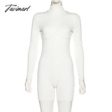 Tavimart Casual Workout Sporty Active Wear Playsuits Ribbed Solid Skinny Long Sleeve Biker Shorts