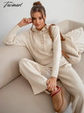 Tavimart Cotton Knitted Two Piece Women Sets 2 Knit Set Casual Tracksuit Hoodie Sweatpants Matching
