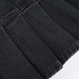 Tavimart Denim Jeans Mini Skirt Micro Gothic Y2K Pleated A Line Black Korean Style Grunge Fairy