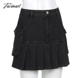 Tavimart Denim Jeans Mini Skirt Micro Gothic Y2K Pleated A Line Black Korean Style Grunge Fairy