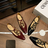 Tavimart - Design Chic Pointy Toe T - Strap Buckle Women Mary Jane Shoes Patent Leather Casual Flat