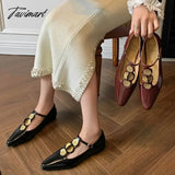 TAVIMART  - Design Chic Pointy Toe T-strap Buckle Women Mary Jane Shoes Patent Leather Casual Flat Shoes Gilding Decoration Flats Size 41 42