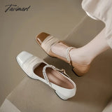 Tavimart - Designer New French Pearl Buckle Mary Jane Women’s Shoes Fashion Square Head Solid