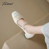 Tavimart - Designer New French Pearl Buckle Mary Jane Women’s Shoes Fashion Square Head Solid