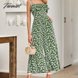 Tavimart Elegant Floral Strap Jumpsuit For Summer Women Rompers New Sexy Sleeveless Ruffle High