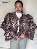 Tavimart - Elegant Leopard Printed Signature Sleeves Blouse For Women Chic Lapel Bow Lace Up