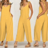 Tavimart European And American Summer New Women's Casual Solid Color Strapless Backless Loose Jumpsuit Beach Vacation Suspenders Jumpsuit