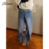 Tavimart - Fake Two - Piece Distressed Washed Loose Casual Jeans Women 2024 Spring New High Street