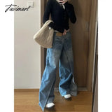 Tavimart - Fake Two - Piece Distressed Washed Loose Casual Jeans Women 2024 Spring New High Street