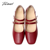 TAVIMART  -  Fashion Genuine Leather Mary Jane Feminine Shoes Autumn New Thick Low Heel Shallow Mouth Retro Artistic Hepburn Double Buckle