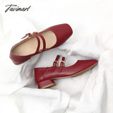 Tavimart - Fashion Genuine Leather Mary Jane Feminine Shoes Autumn New Thick Low Heel Shallow Mouth