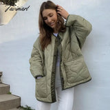 Tavimart Fashion Green Winter Warm Coat Women Casual Loose Single Breasted Pocket Jackets  New Autumn Winter Parkas Outwear