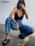 Tavimart Fashion Women’s Jeans Bottom Casual Straight Leg Baggy Fall Boyfriend Long Trousers High