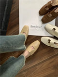 Tavimart - Female Shoes Cover Toe Slippers Flat Low Loafers Pu Slides Soft Rome Hoof Heels Retro