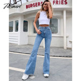 Tavimart Flared jeans women new elastic high waist splicing wide leg trousers durable comfortable mop pants women's denim pants