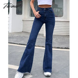 Tavimart Flared Jeans Women New Elastic High Waist Splicing Wide Leg Trousers Durable Comfortable