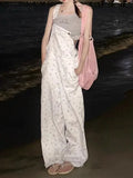 TAVIMART -  Floral White Jumpsuits Women  Loose High-waist Straight Wide-leg Denim Washed Vintage Trousers Girl Simple Fashion Harajuku