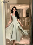 Tavimart French Elegant Ruffles White Midi Dresses Summer New Evening Party Women Clothes Fashion