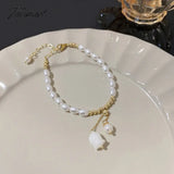 Tavimart - French Elegent Baroque Pearl Flower Bracelet For Women Adjustable Gold Color Chain