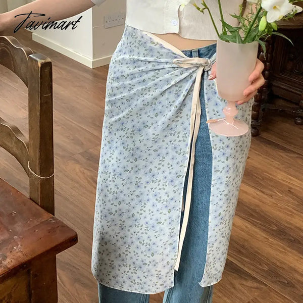 TAVIMART  -  Summer French Retro Style Dress Women Sweet Lace Edge Flutter Sleeve Clothes Bow Blue Long Dresses Elegant Chic Style New main image 1