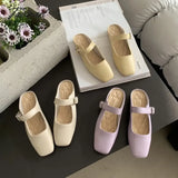 TAVIMART  -  French Style Gentle Soft Bottom Buckle Strap Mary Jane Shoes Women Square Toe Simple Women Flats Women's Slippers loafer