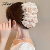 Tavimart French Vintage Hand Flowers Mesh Oversized Elegant Bow Hair Claw Women Temperament