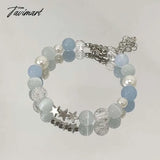 Tavimart Harajuku Pentagram Pearl Beaded Chain Bracelets for Women Korean Cute Blue Crystal Star Charm Bracelet Y2k Jewelry Gifts