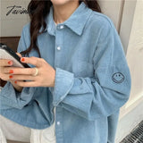 Tavimart Harajuku Solid Color Women Corduroy Shirt Spring New Women Long Sleeve Blouse Casual Large Size Loose Blouses Lady Tops blouse