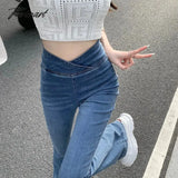 TAVIMART High Street Fashion Irregular All-match Jeans Women Spring New Korean Sexy Slim Casual Wide Leg Pants