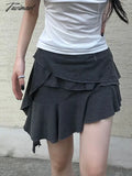 TAVIMART  -  Irregular Ruffles Stitching Mini Skirts Coquette Outfits High Waist Elastic Asymmetry Short Skirts Y2K Aesthetic Korean