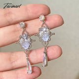Tavimart Korean Baroque Shiny Waterdrop Crystal Drop Earrings For Women Girls Fashion Silver Color Pendientes Party Jewelry