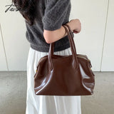 Tavimart Korean Casual Boston Bags For Women Luxury Designer Handbag And Purses New In Pu Oil Wax