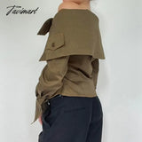 Tavimart - Korean Coquette Aesthetic Women Blouses Autumn Off Shoulder Top Buttons Draped Cropped