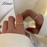 Tavimart - Korean Retro Elastic Rope Pearl Beaded Ring For Women Fashion Party Metal Chain Splicing