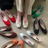 TAVIMART  -  Korean Style Classic Bow Gentle Temperament Shoes Women Round Toe Bowtie Women Slip on Flats Elegant Valentine Shoes